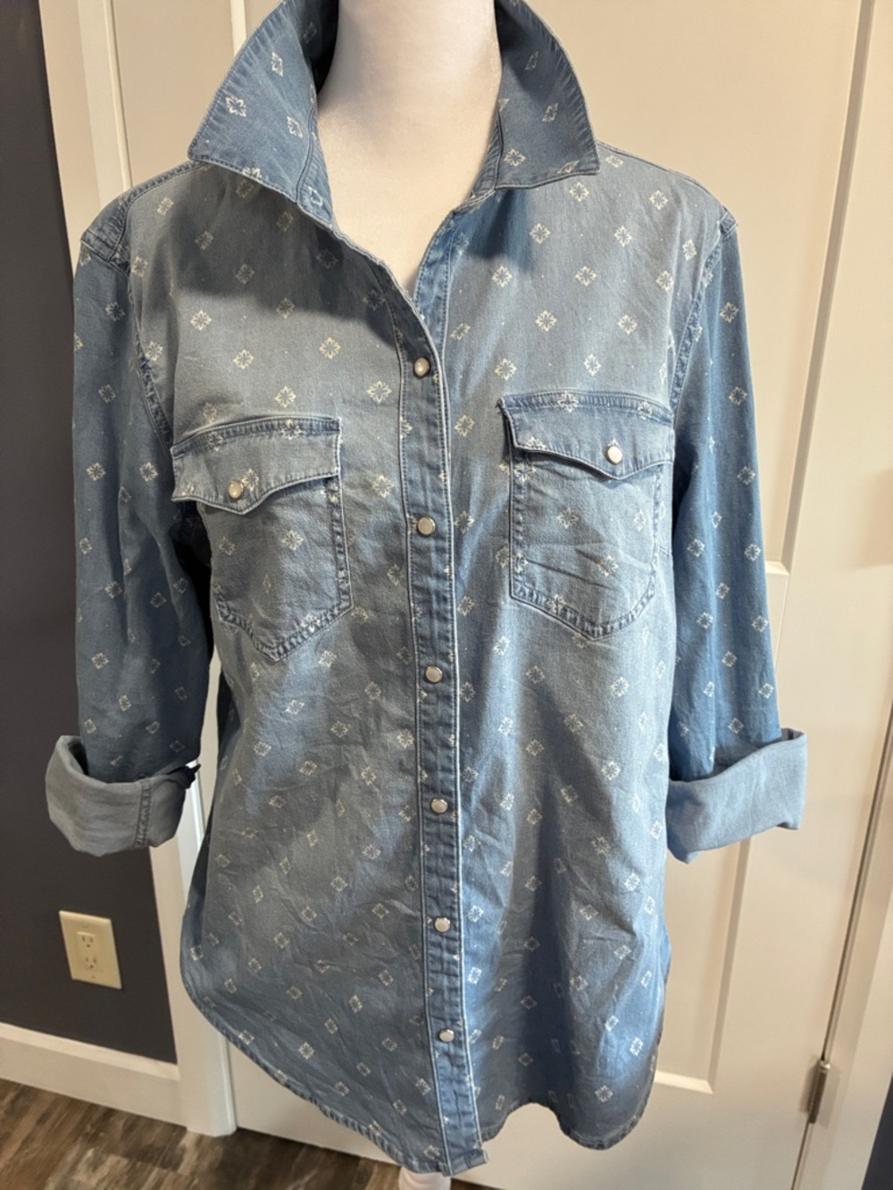 Tahari Light Wash Denim Button-Up Shirt
